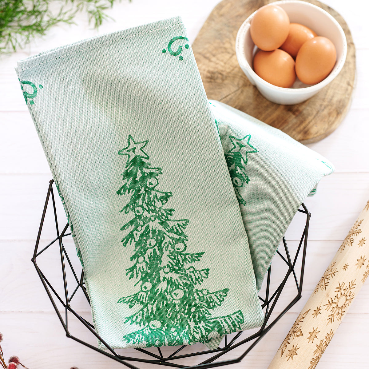 Strofinaccio Tree Dish Towels in Green, Set of 2