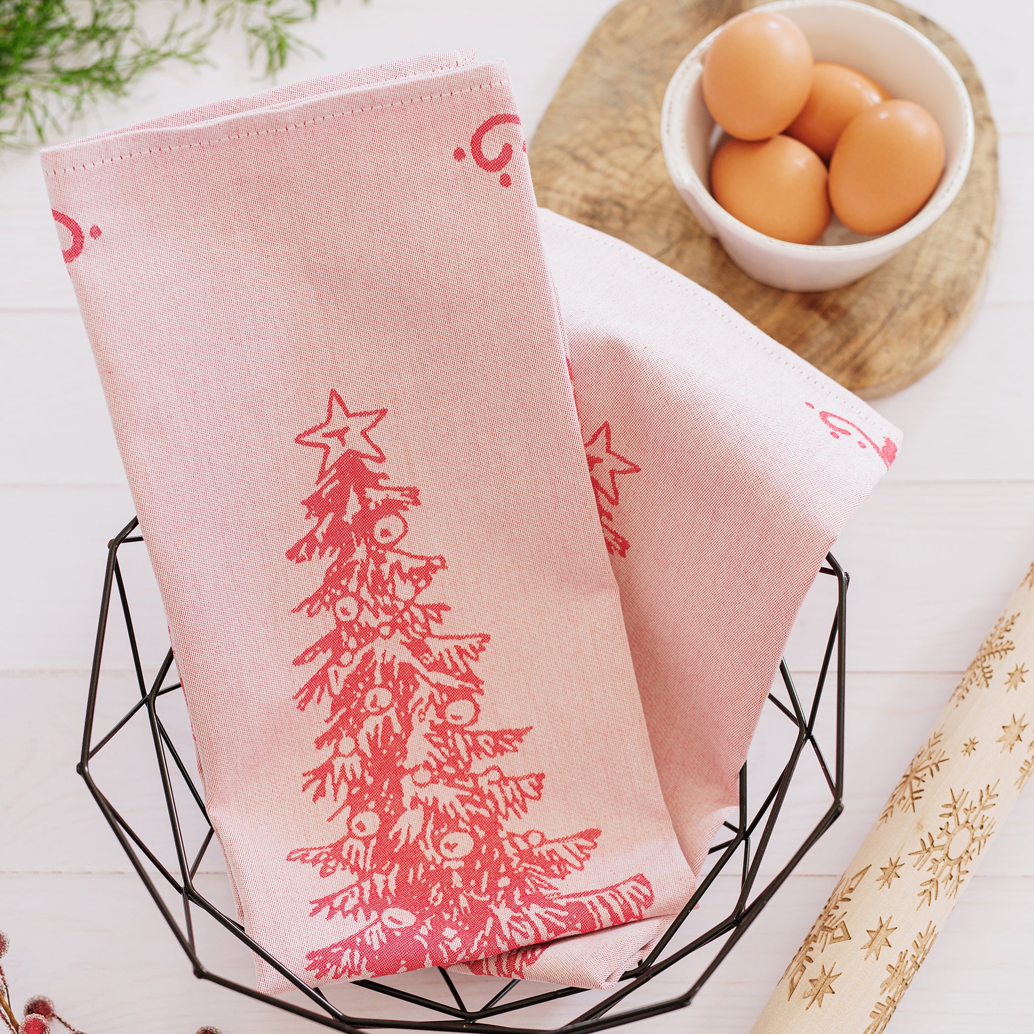 Strofinaccio Tree Dish Towels in Red, Set of 2
