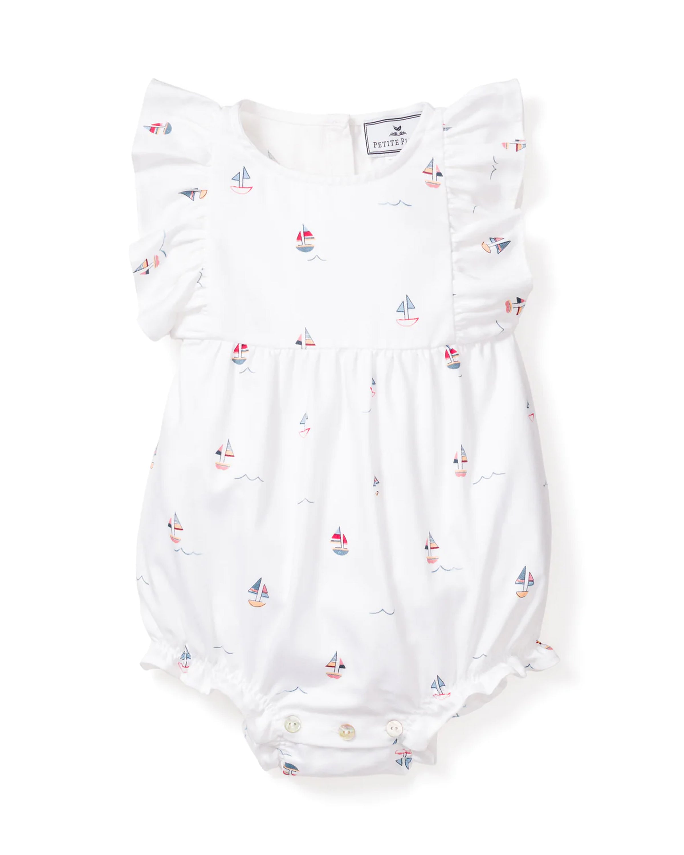 Baby's Twill Ruffled Romper in Bateau