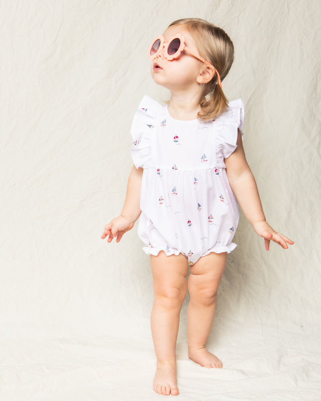 Baby’s Twill Ruffled Romper in Bateau