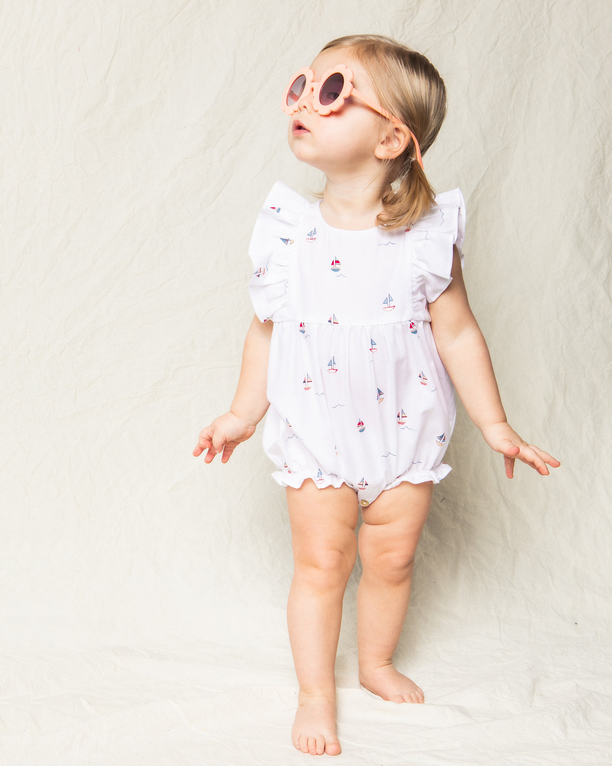 Baby’s Twill Ruffled Romper in Bateau