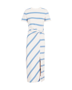 Short Sleeve Striped Cody Dress in Cream & Blue Bird Wide Stripe