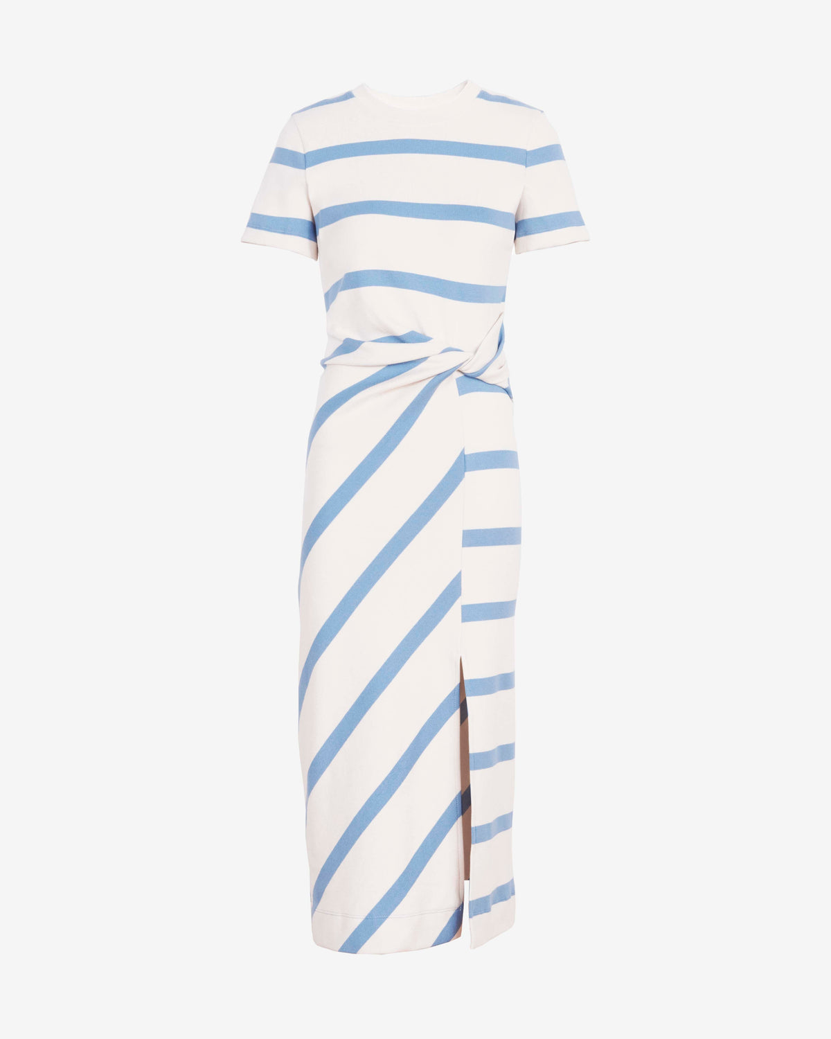 Short Sleeve Striped Cody Dress in Cream & Blue Bird Wide Stripe