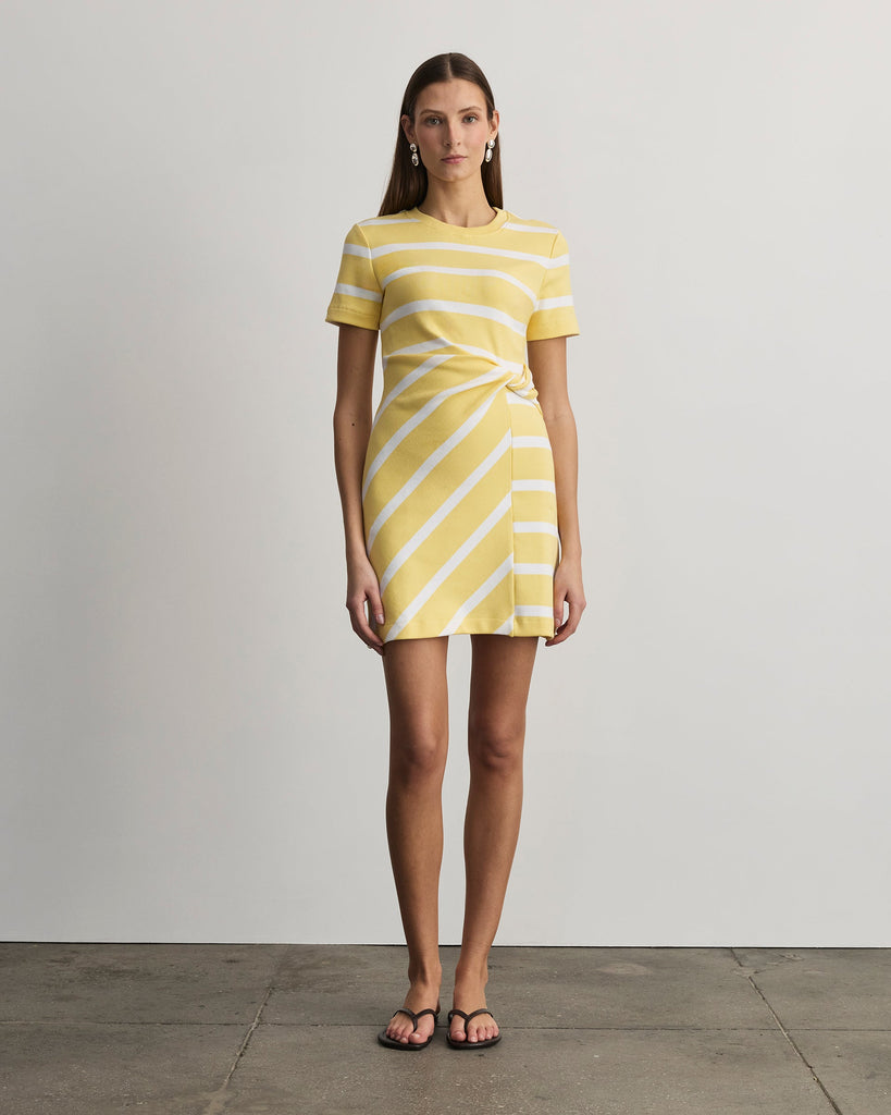Short Striped Cody Dress in Lemon Meringue & White Wide Stripe