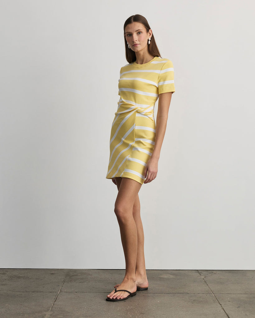 Short Striped Cody Dress in Lemon Meringue & White Wide Stripe