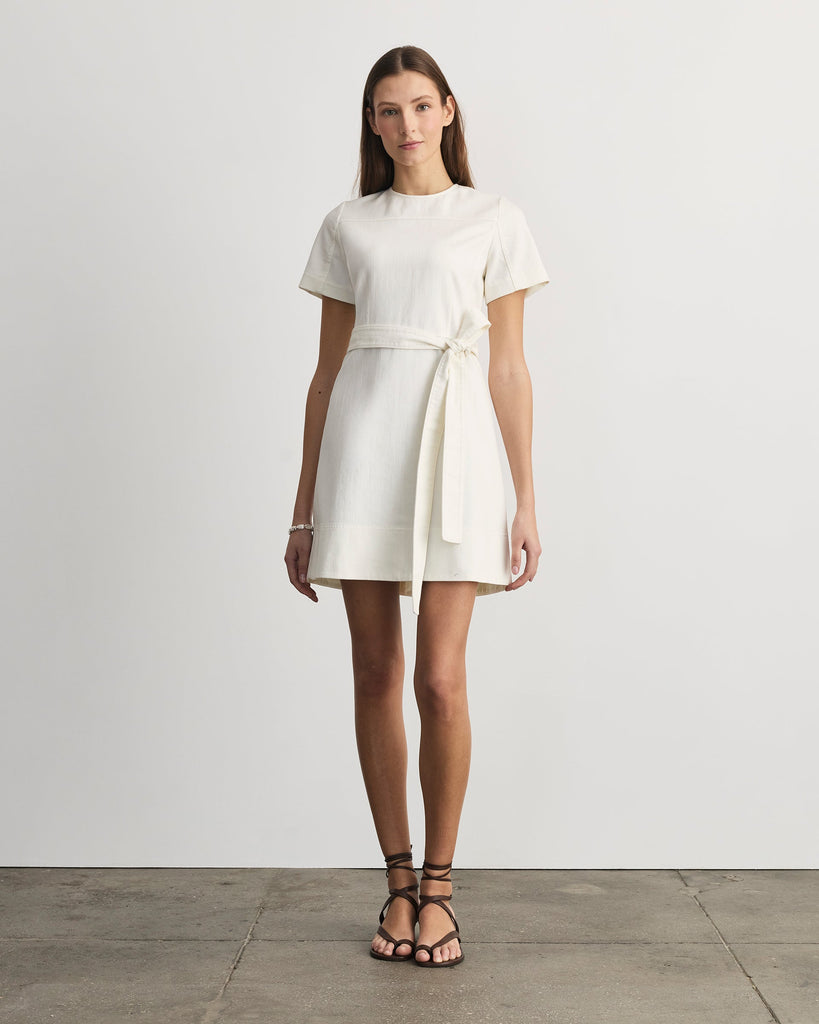Short Ella Denim Dress in Chalk