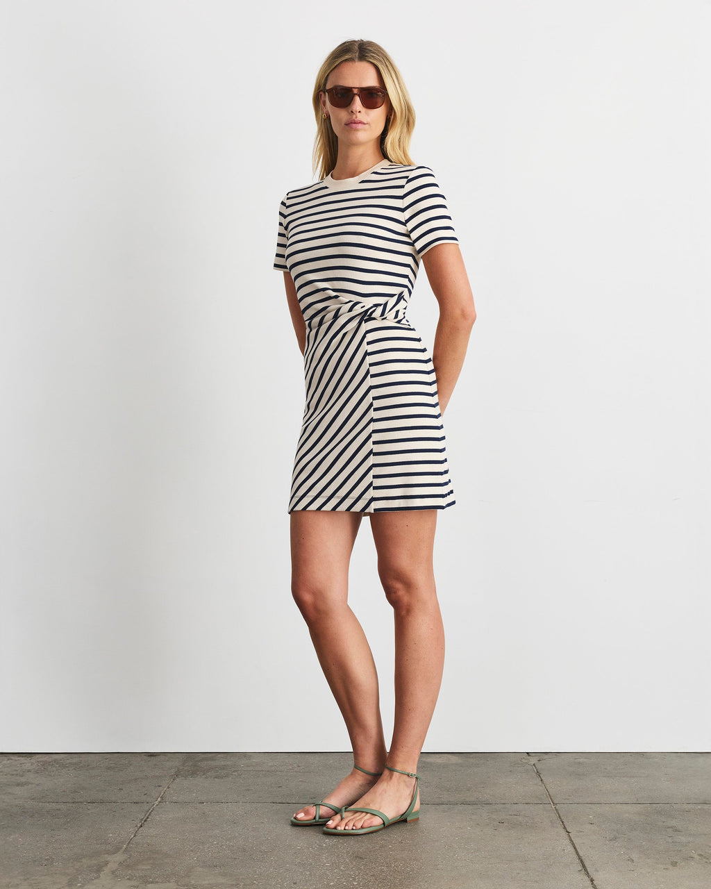 Tanya Taylor | Short Striped Cody Dress | Cream/classic Navy Multi Midi Dress