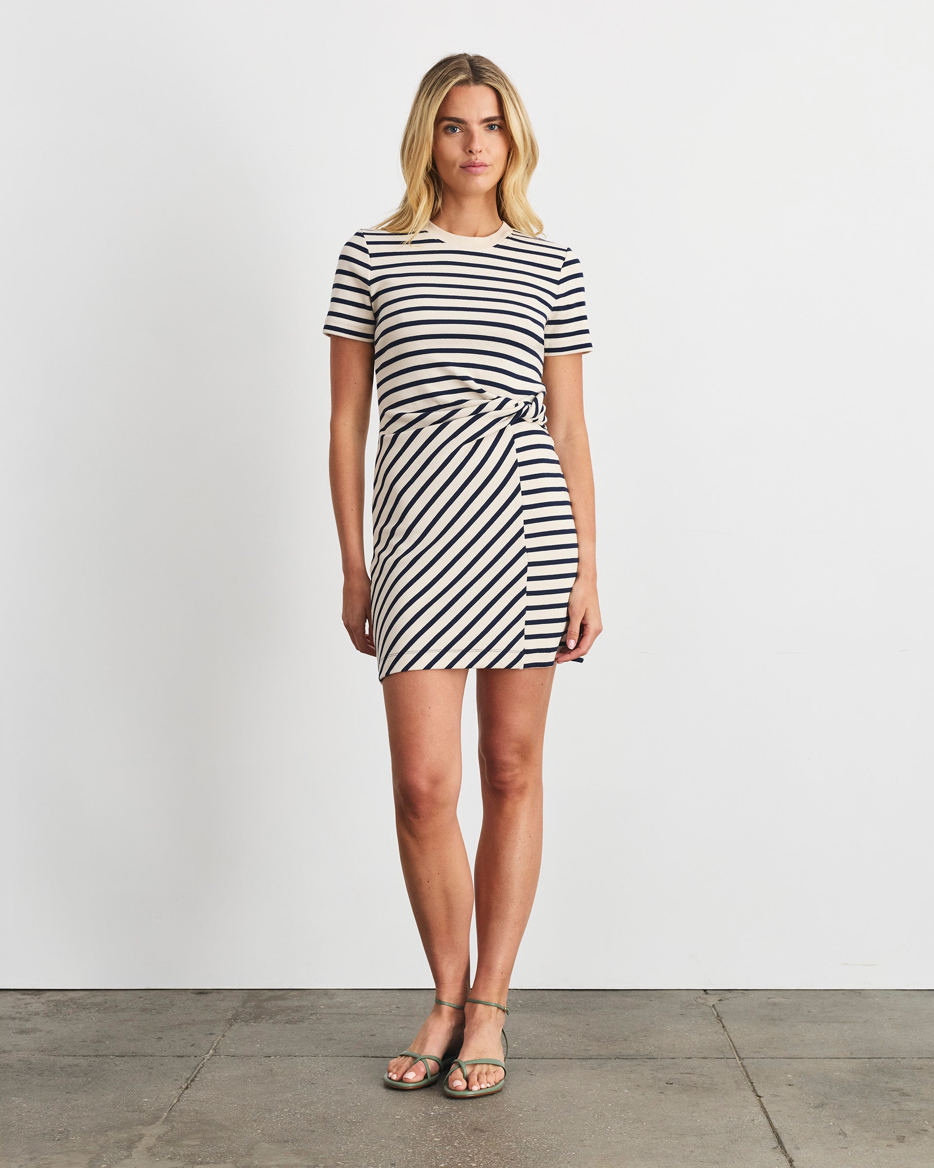 Short Striped Cody Dress in Cream/Classic Navy Multi