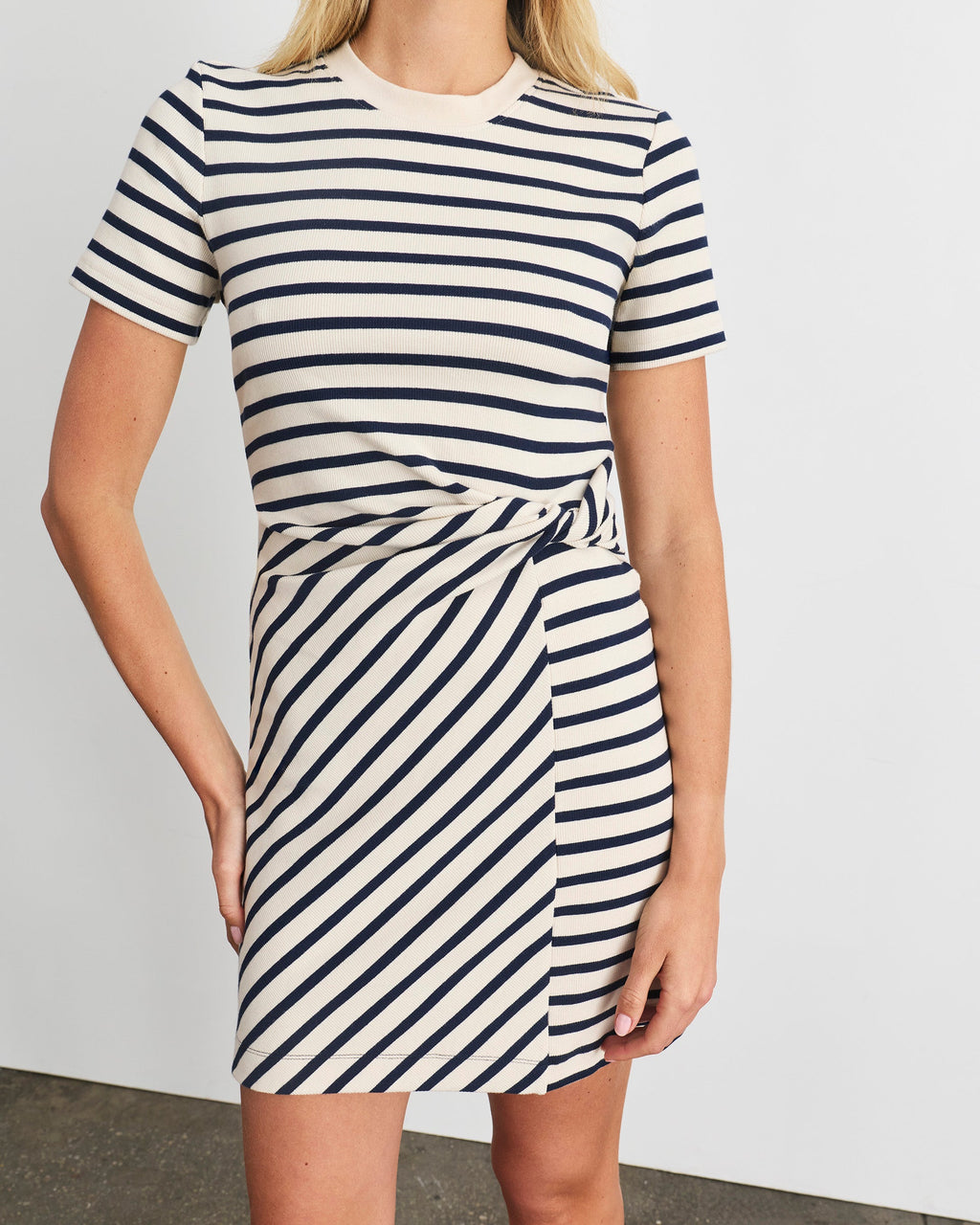 Short Striped Cody Dress in Cream/Classic Navy Multi