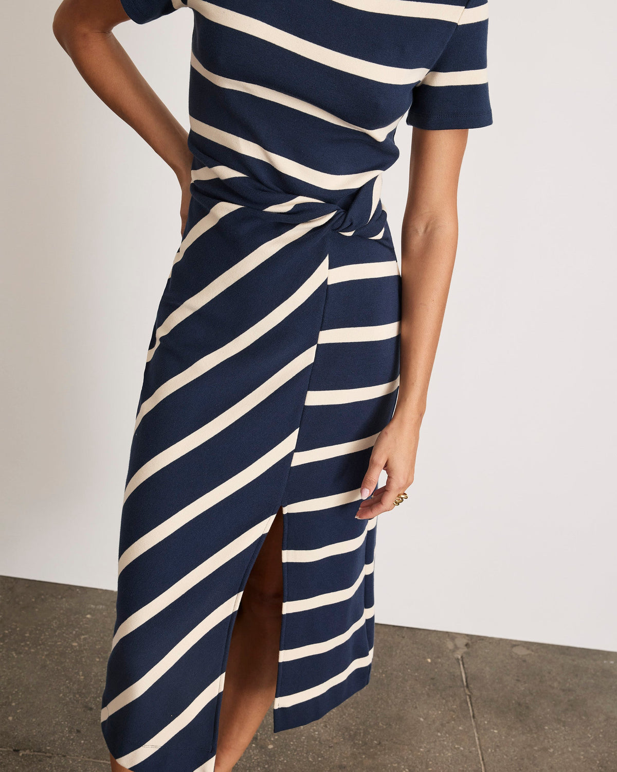 Short Sleeve Striped Cody Dress in Maritime Blue & Cream Wide Stripe