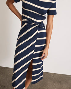 Short Sleeve Striped Cody Dress in Maritime Blue & Cream Wide Stripe