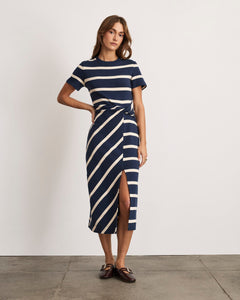 Short Sleeve Striped Cody Dress in Maritime Blue & Cream Wide Stripe