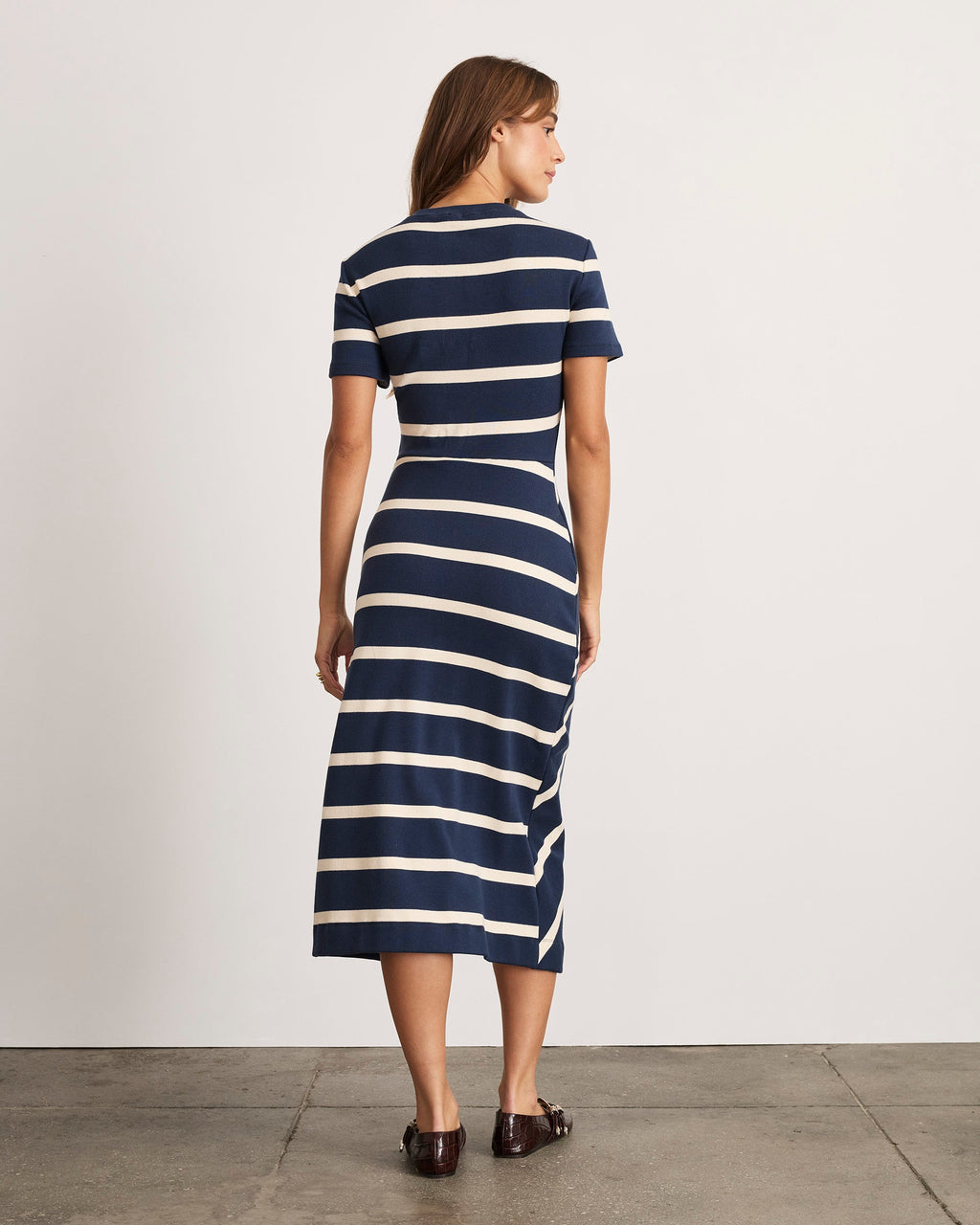 blue and cream striped dress Shirt Dress in Striped Cotton with Mesh Tape Medium blue-cream / 10