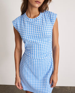 Short Sleeveless Aurora Dress in Vista Blue & White