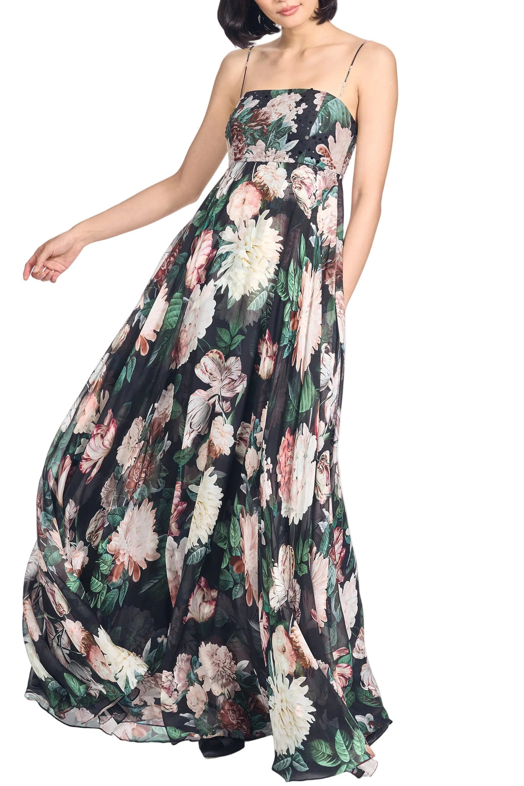 Embellished Ames Gown in Onyx & Blush Blooms
