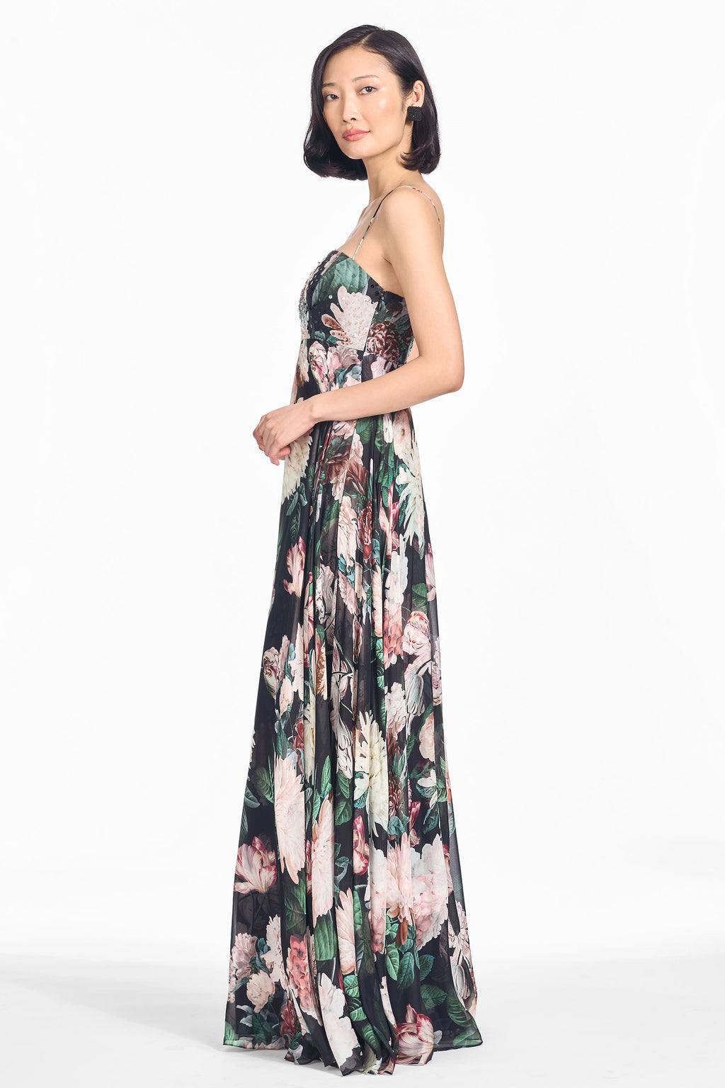 Embellished Ames Gown in Onyx & Blush Blooms