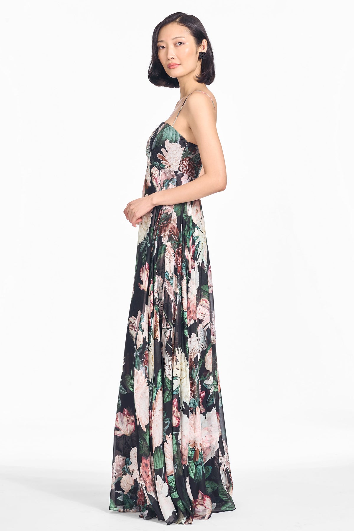 Embellished Ames Gown in Onyx & Blush Blooms