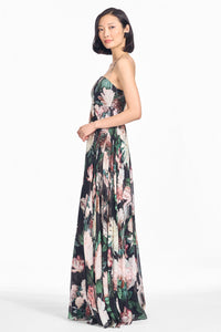 Embellished Ames Gown in Onyx & Blush Blooms