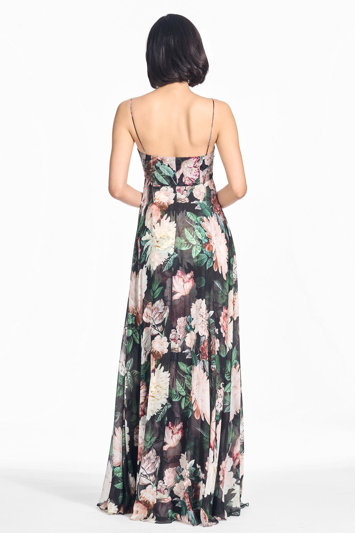 Embellished Ames Gown in Onyx & Blush Blooms