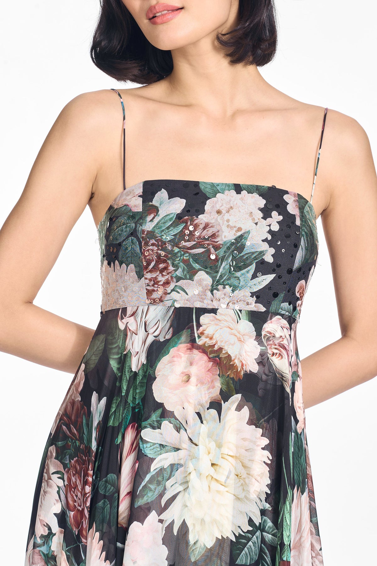 Embellished Ames Gown in Onyx & Blush Blooms