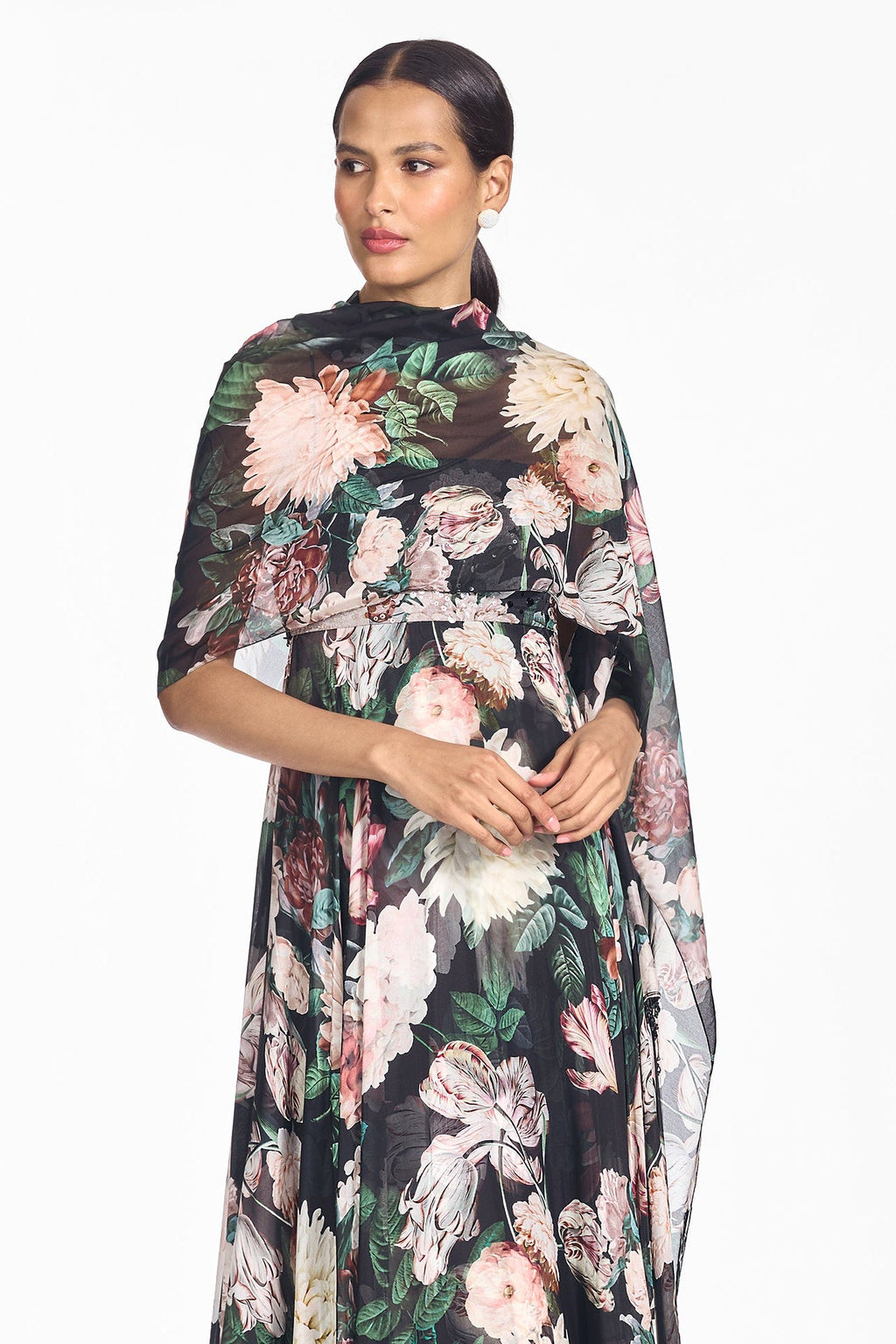 Embellished Emmy Scarf in Onyx & Blush Blooms
