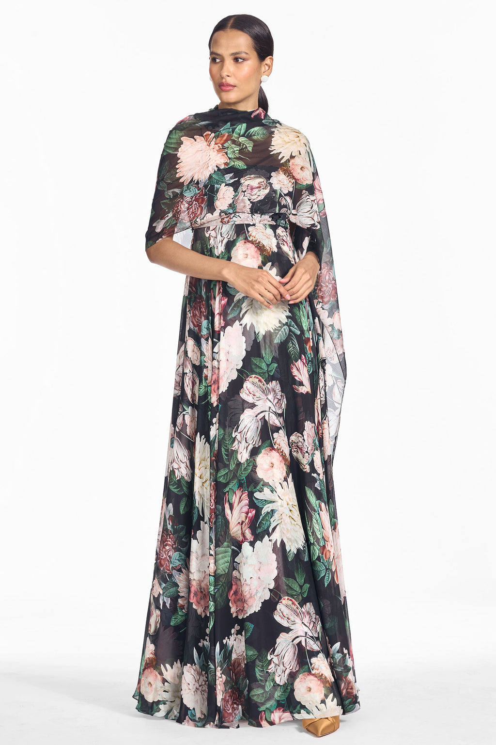 Embellished Ames Gown in Onyx & Blush Blooms