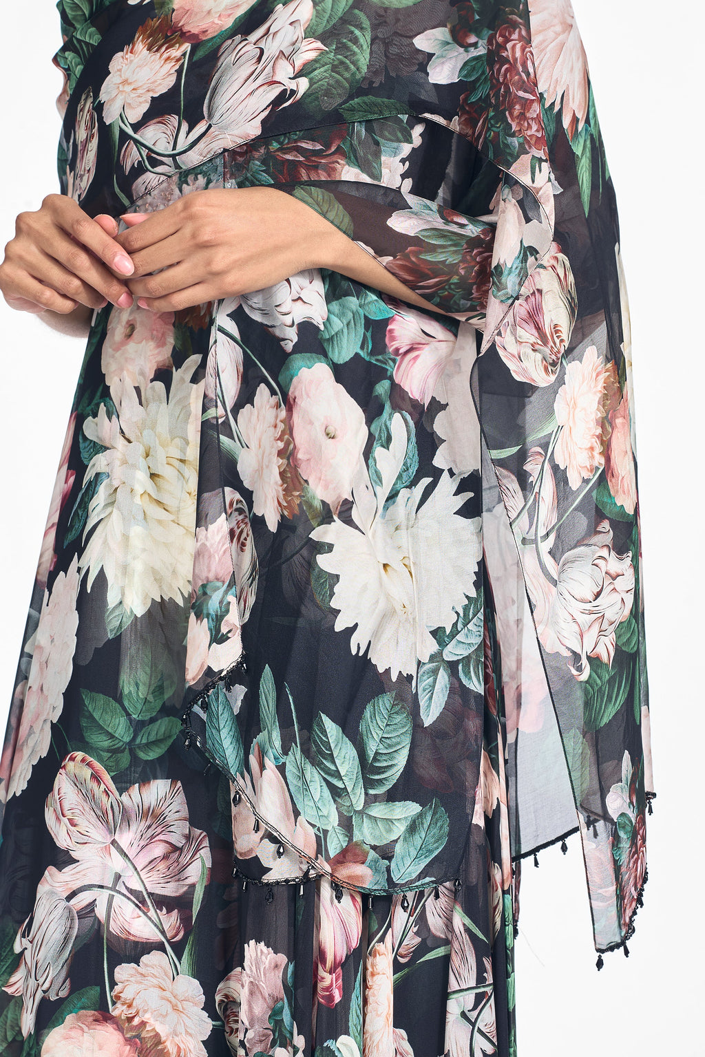 Embellished Emmy Scarf in Onyx & Blush Blooms
