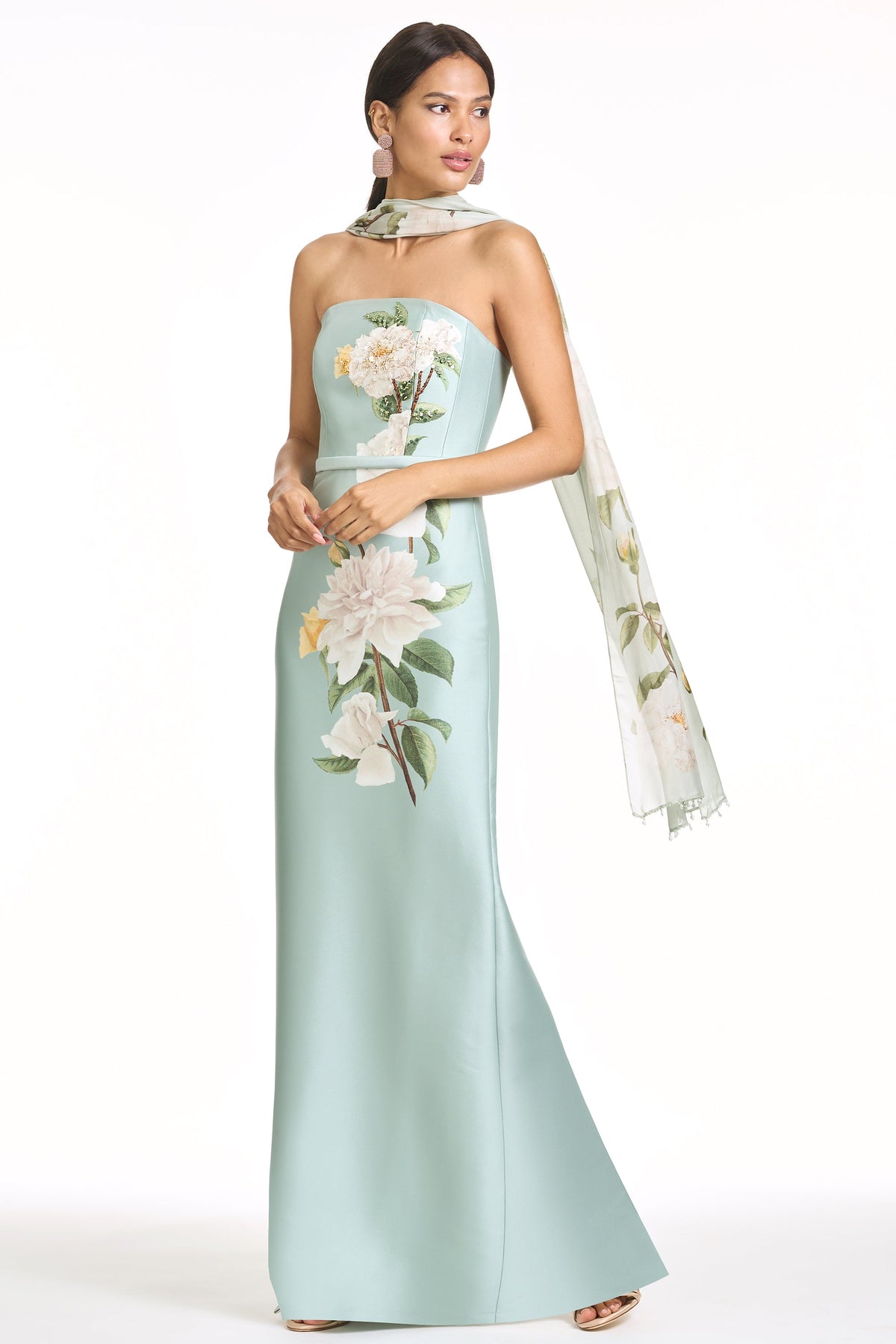 Embellished Sophia Gown in Celadon Floral