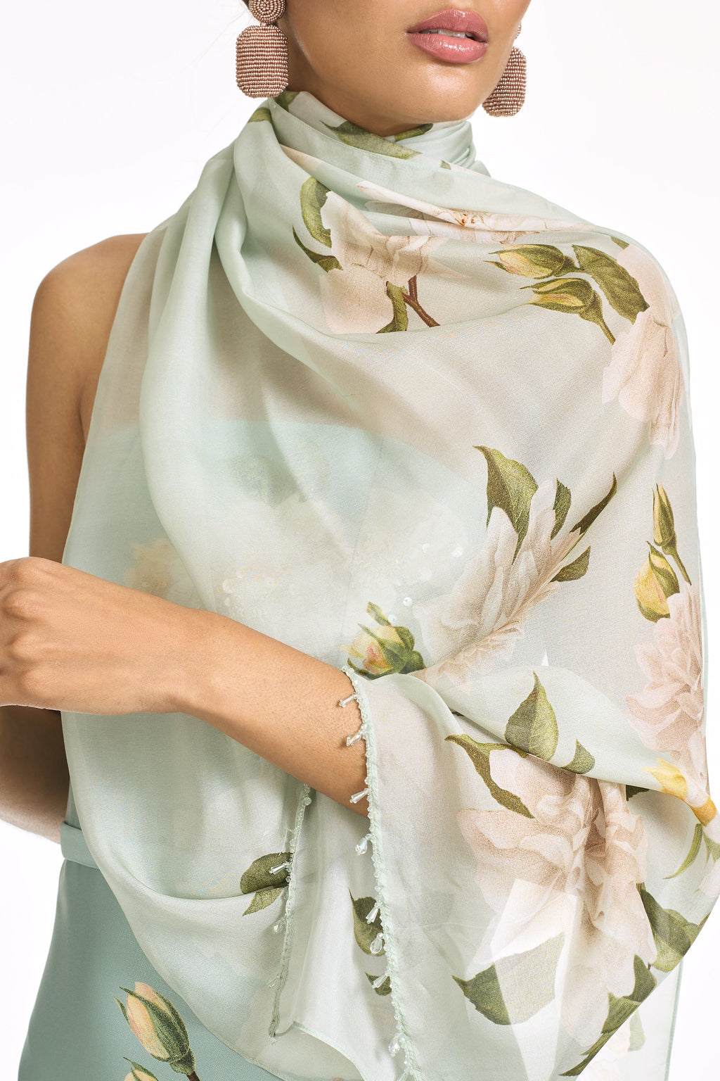 Embellished Sophia Gown in Celadon Floral