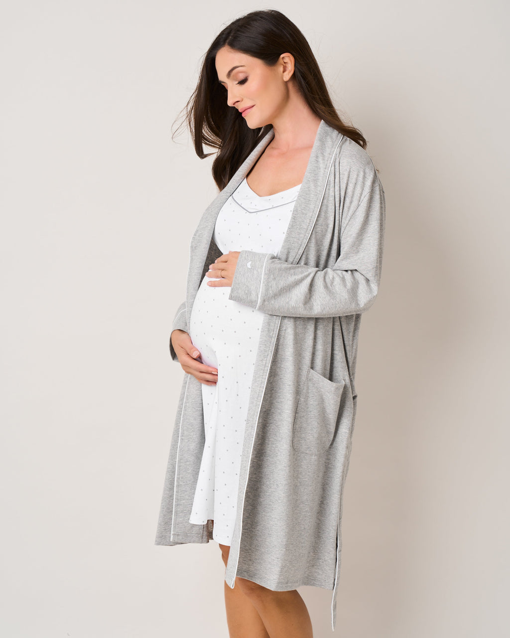 Women’s Pima Maternity Robe in Light Heather Grey