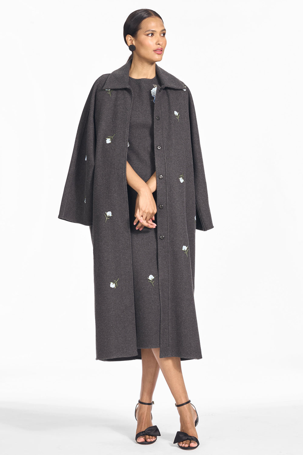 Embroidered Alessandra Coat in Graphite