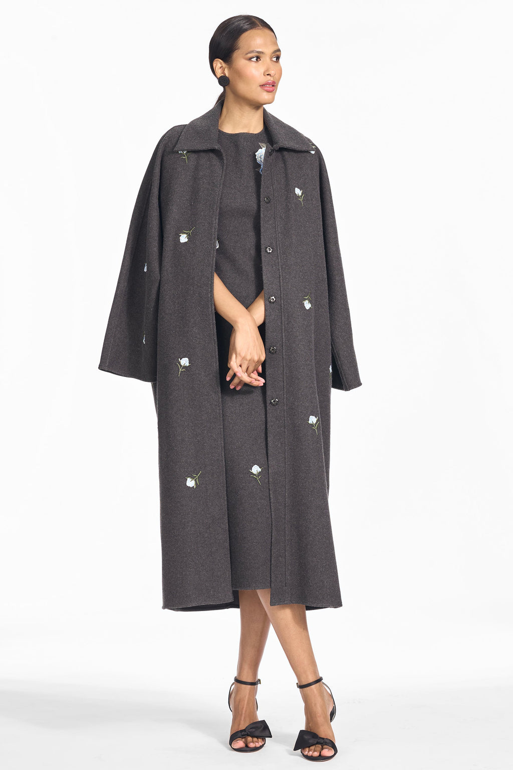 Embroidered Alessandra Coat in Graphite