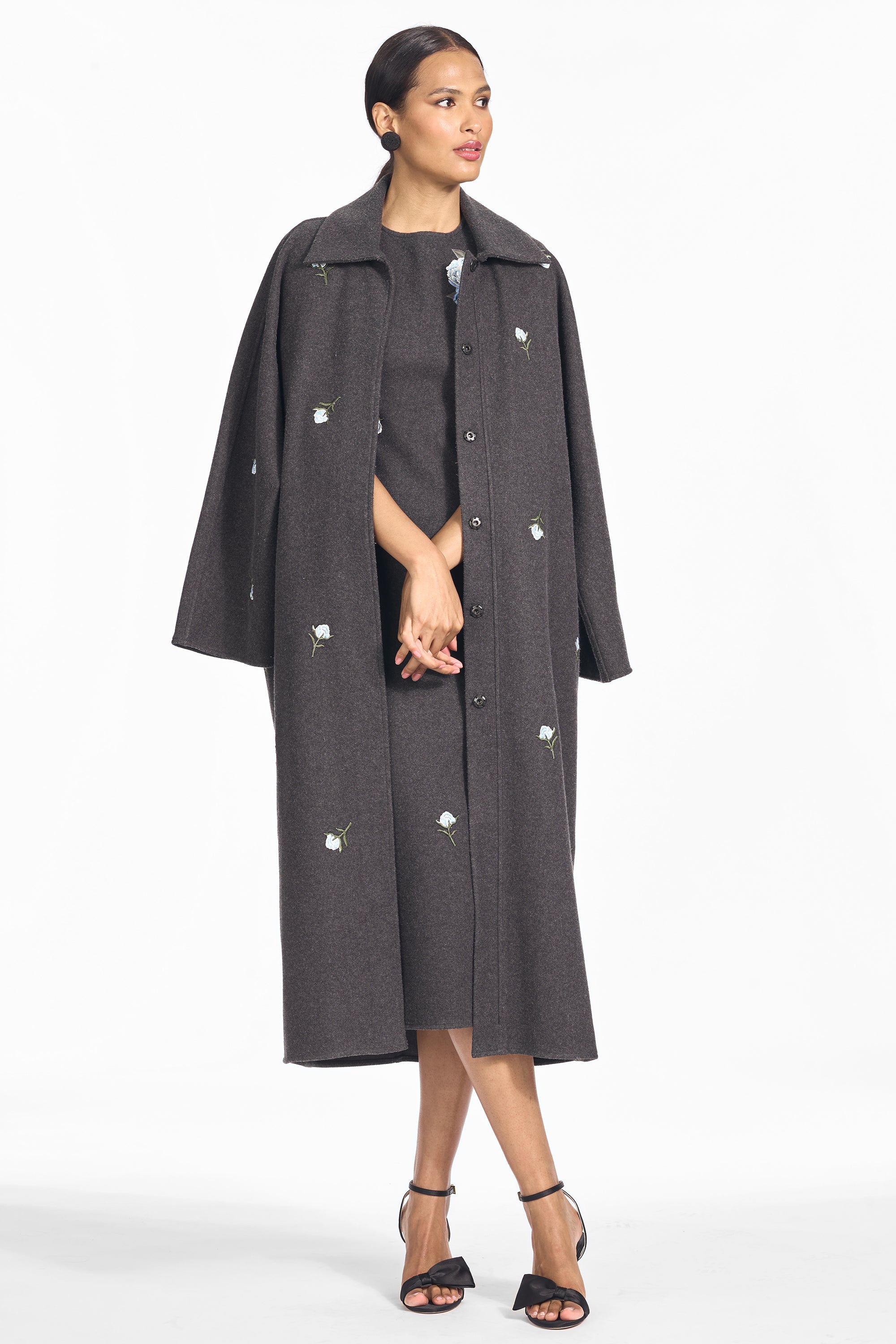 Embroidered Alessandra Coat in Graphite