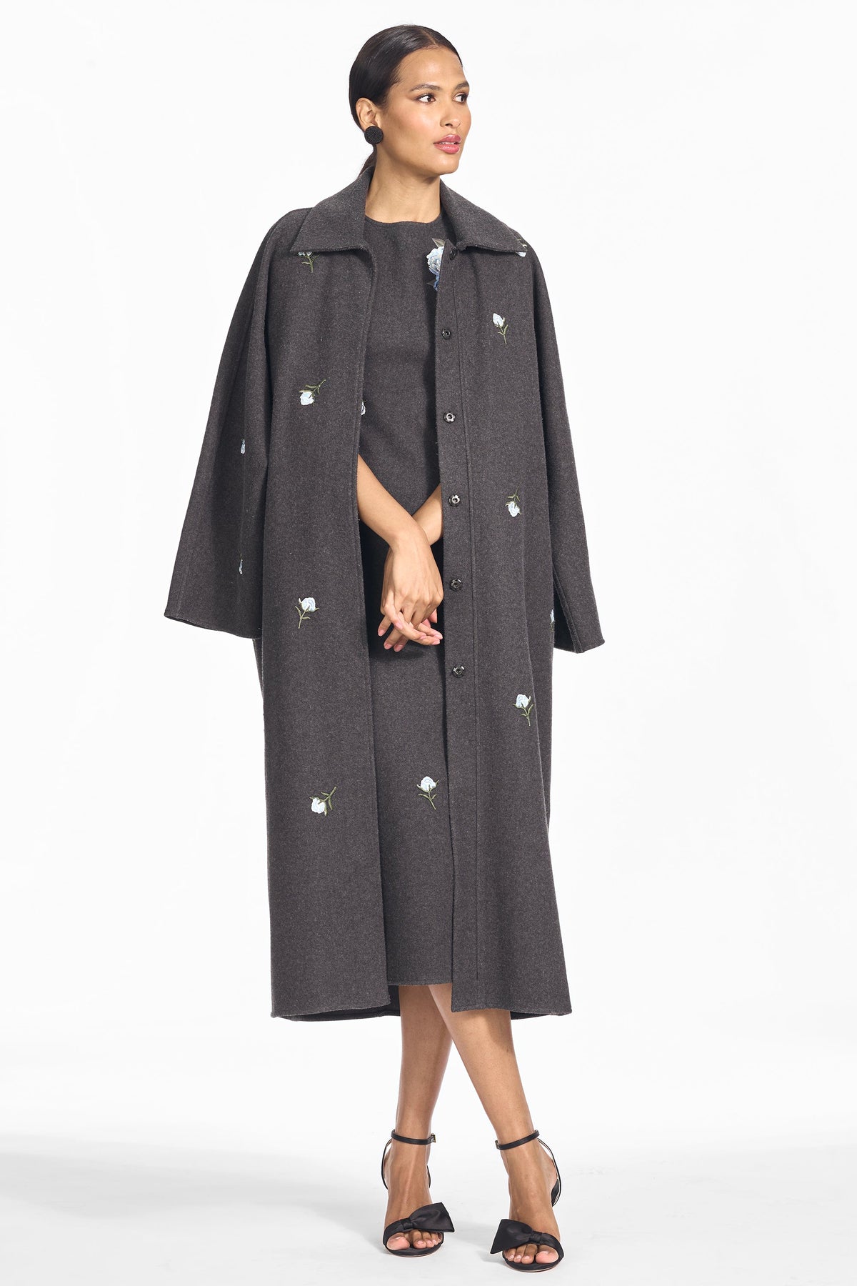 Embroidered Alessandra Coat in Graphite