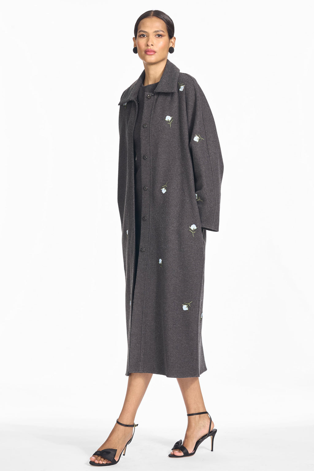 Embroidered Alessandra Coat in Graphite