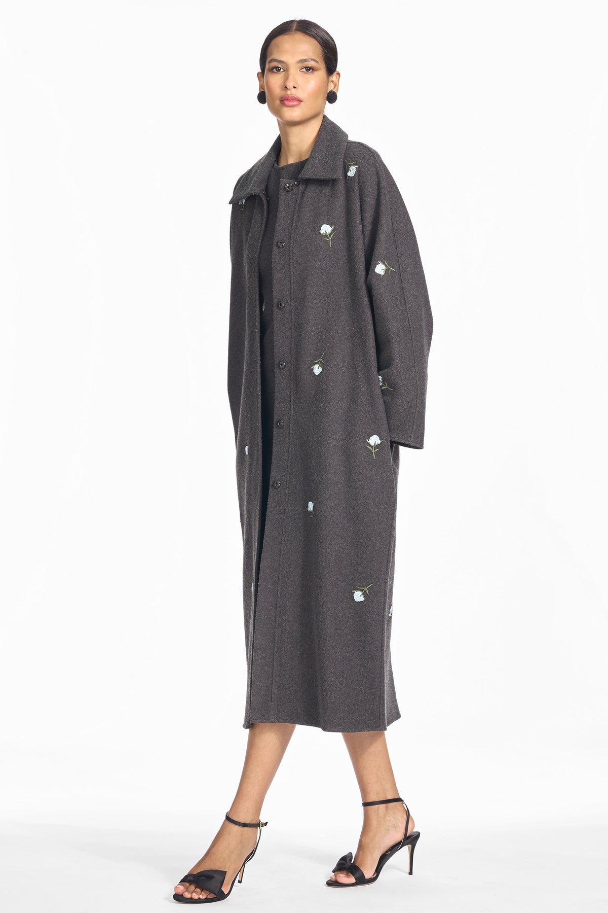 Embroidered Alessandra Coat in Graphite