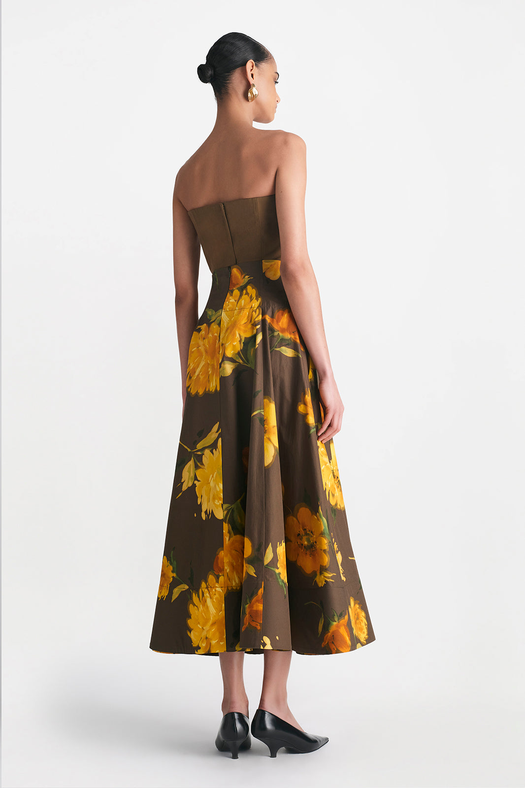 Floral Printed Cotton Parker Skirt in Chocolate Multi
