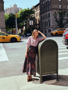 Floral Denim Trumpet Skirt in Multi
