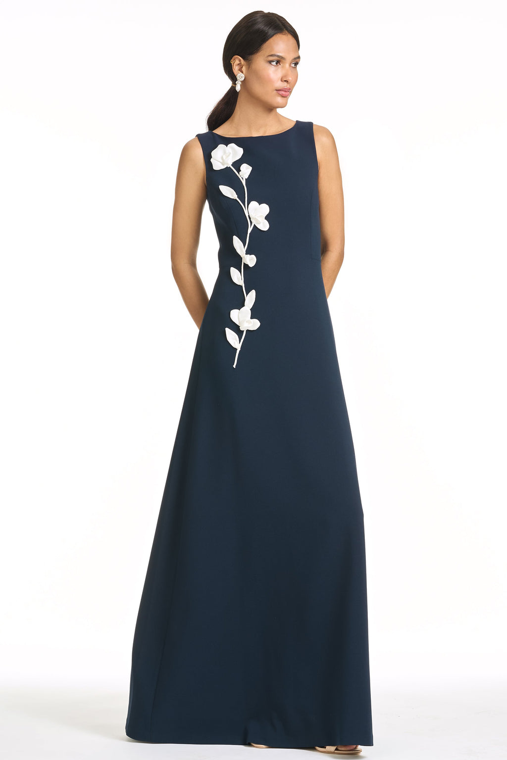 Embroidered Denee Gown in Midnight