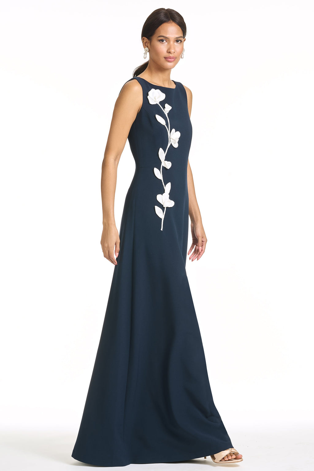 Embroidered Denee Gown in Midnight