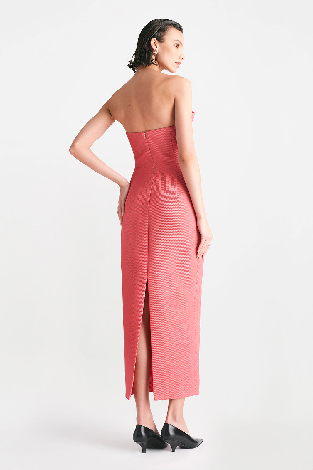 Textured Satin Draped Tulip Sheath in Berry