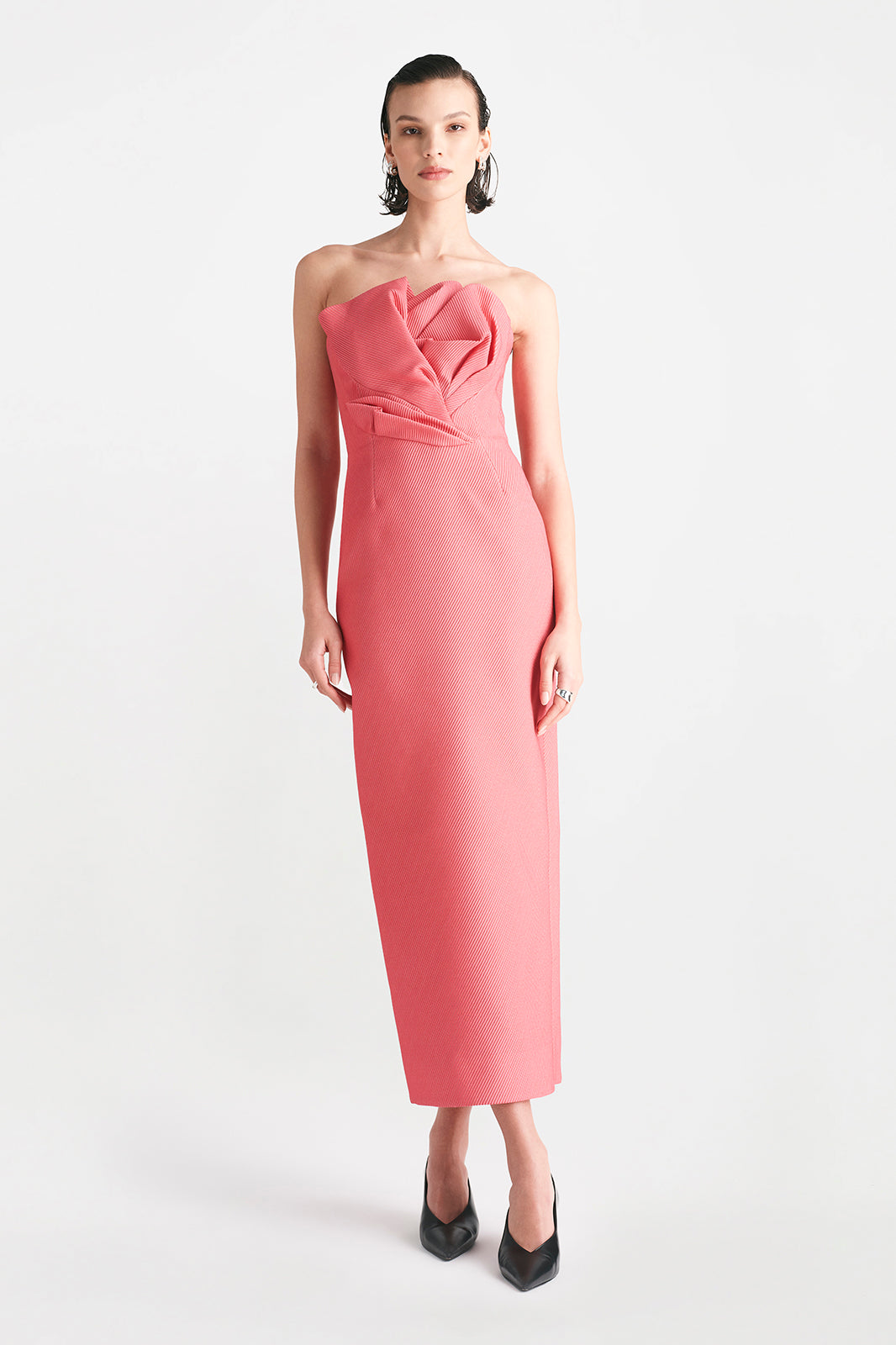Textured Satin Draped Tulip Sheath in Berry