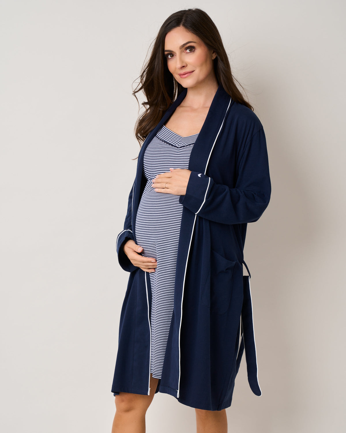 Women’s Pima Maternity Nightgown in Navy Stripe