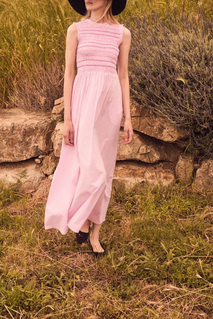 Nerina Maxi Dress in Pink & White Stripes
