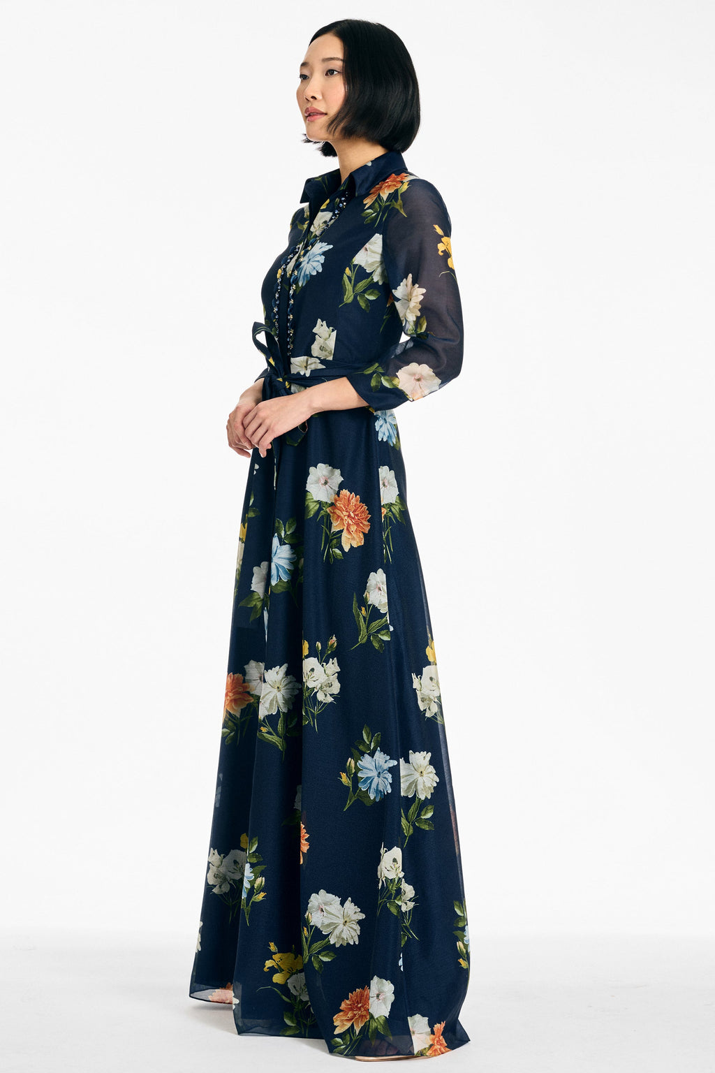 Embellished Addison Gown in Navy Wildflowers