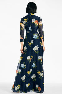 Embellished Addison Gown in Navy Wildflowers