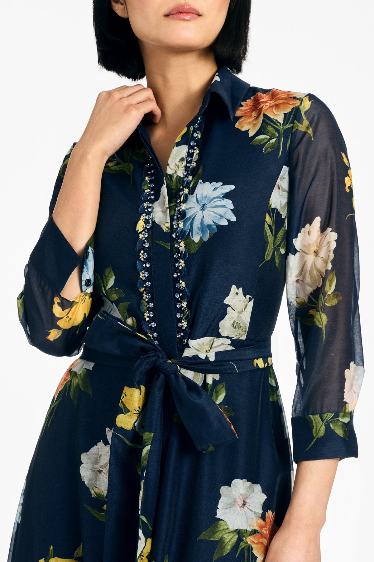 Embellished Addison Gown in Navy Wildflowers