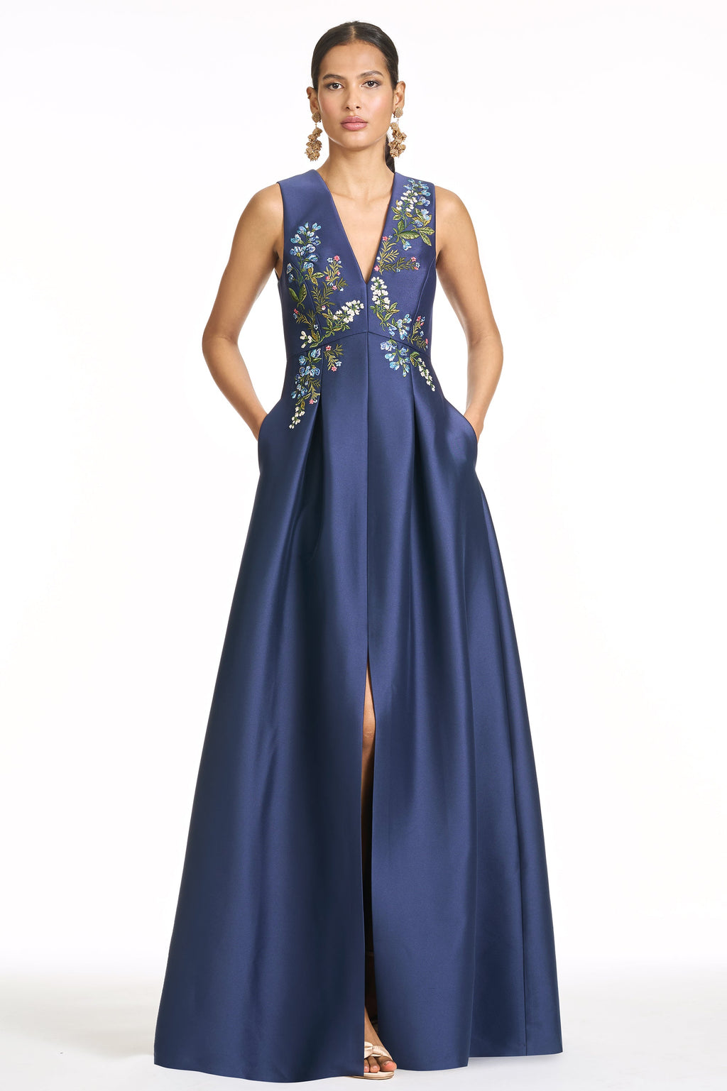 Embroidered Brooklynne Gown in Washed Indigo