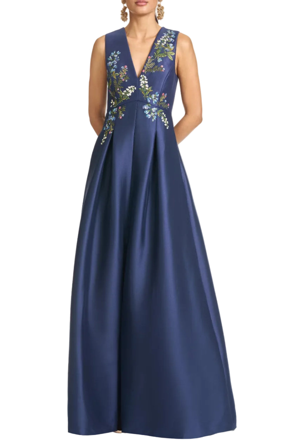 Embroidered Brooklynne Gown in Washed Indigo