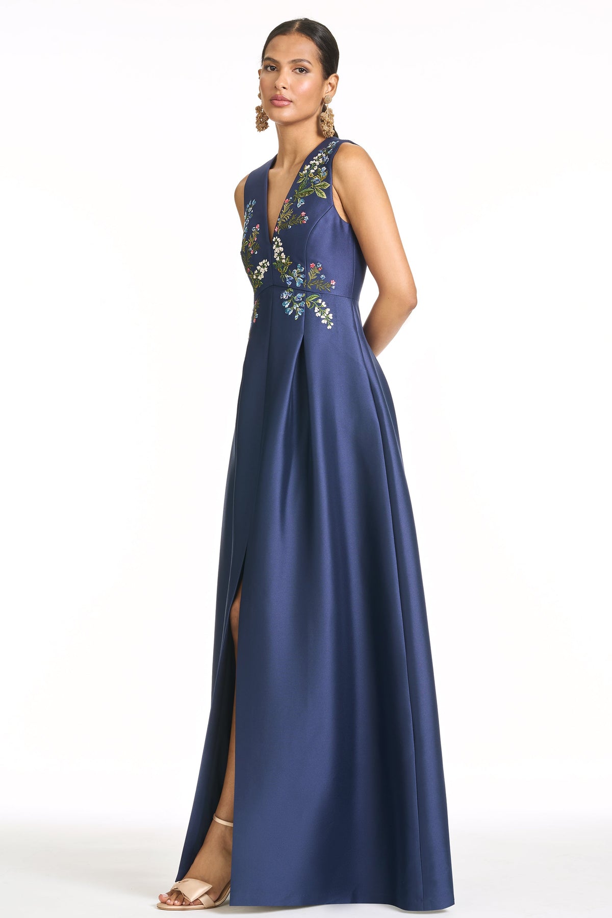 Embroidered Brooklynne Gown in Washed Indigo